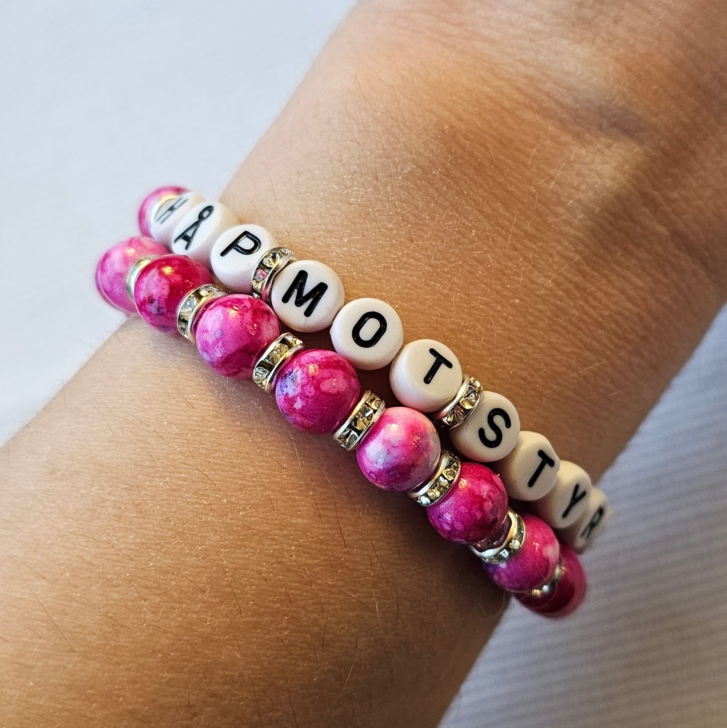 Håp - mot - styrke - armbånd mørk rosa