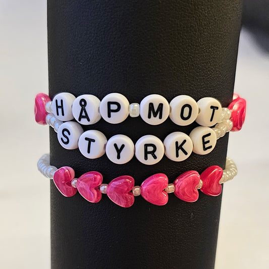 Håp - mot - styrke - armbånd rosa hjerter